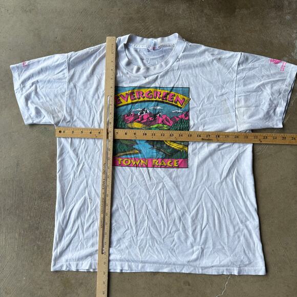 VINTAGE 90S EVERGREEN TOWN RACE T-SHIRT SINGLE STITCH RETRO GRAPHIC MENS LARGE - Picture 6 of 6
